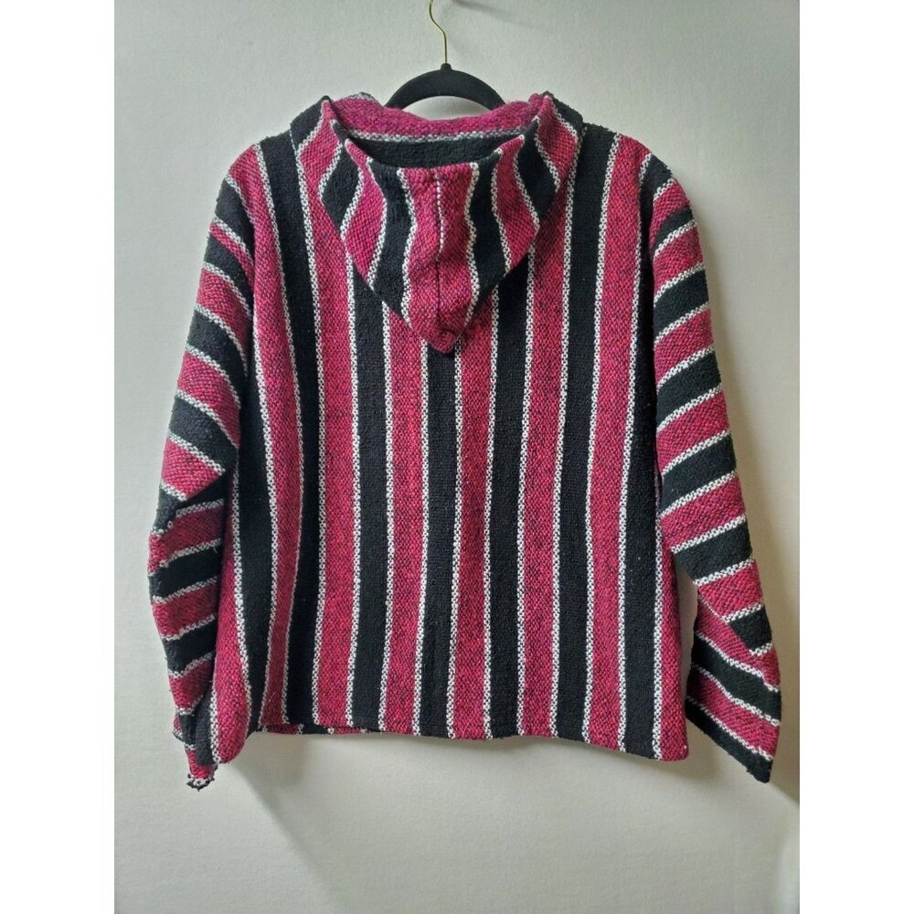 Mexican Poncho Baja Hoodie Surfer Rug Pullover Black & Pink Unisex Medium Sz 1 - Picture 5 of 6